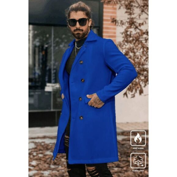 Blue Long Sleeve Blend Coat